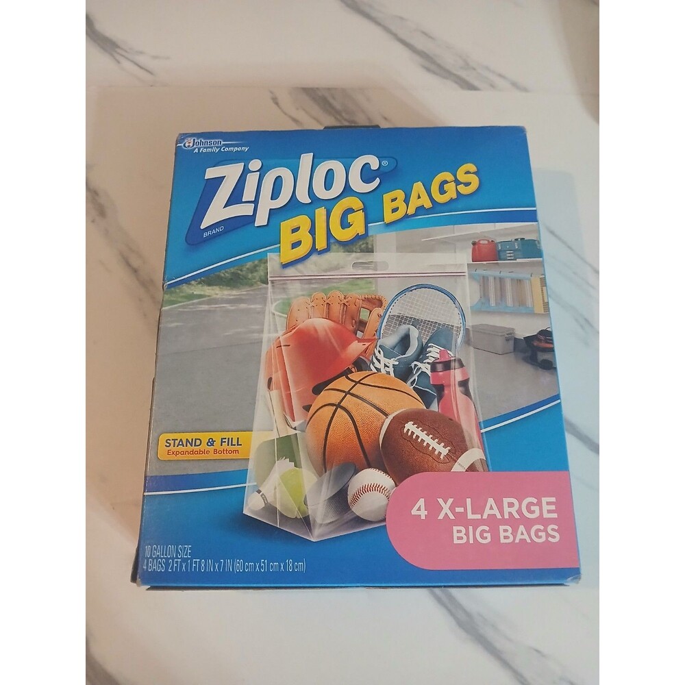 Ziploc Big Bags X-Large 10 gal Clear Travel Storage Bags 4 Pack Zipper_New